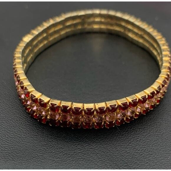 Red And Pink Rhinestone Stretch Tennis Bracelet - Picture 3 of 5